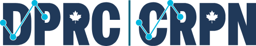 Logo with the letters DPRC and CRPN, connected by a light blue line graph with maple leaf icons.
