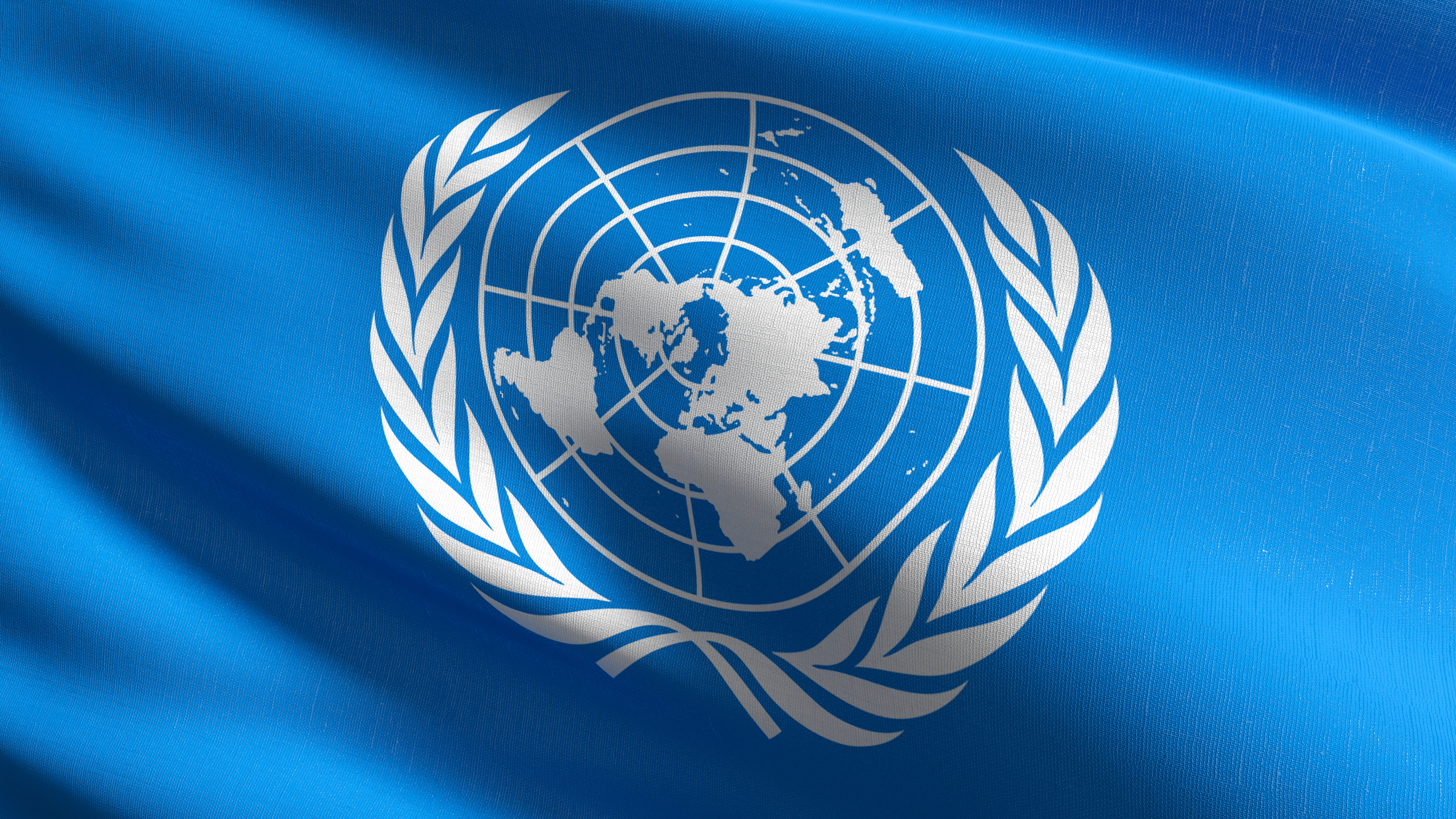 United Nations flag featuring a world map surrounded by olive branches.